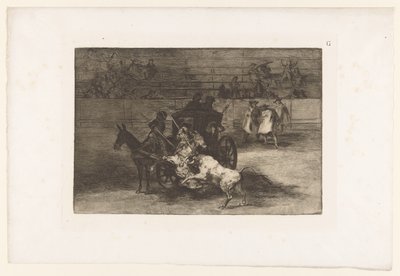 Homens atacam um touro de uma carruagem
Combat dans une voiture attelée de deux mulets
Tourada (título da série)
La Taureaumachie (título da série)
La Tauromaquia (título da série) de Francisco de Goya