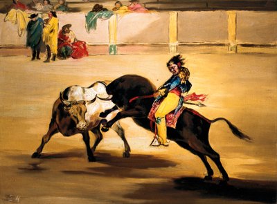 Mariano Ceballos chamado "o índio" nas costas de um touro quebra o seu pique nas arenas de Madrid, c. 1810 (pintura) de Francisco de Goya