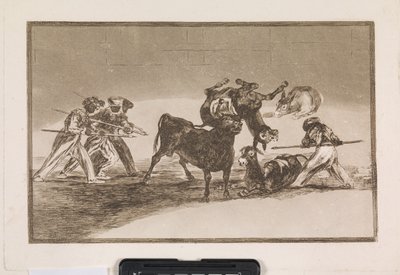 Os mouros usam burros como barreira para se defender do touro, cujos chifres foram munidos de balas de Francisco de Goya