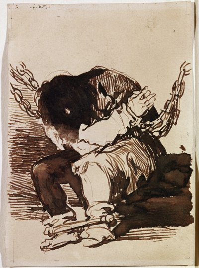 Cadeia de prisioneiros sentados. (Desenho preparatório de Francisco de Goya