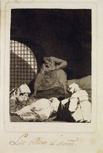 O sono os supera, plater 34 de &39;Los caprichos&39;, 1799 (gravura) de Francisco de Goya