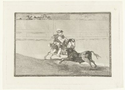 Stierenvechten na areia Um cavalheiro espanhol na praça quebrando rejoncillos sem a ajuda dos cafetões Stierenvechten (título da série) Tourada (título da série) de Francisco de Goya