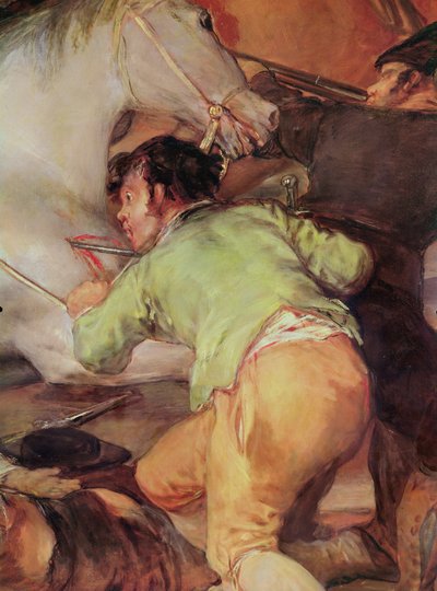 2 de maio de 1808, Madri ou A Batalha dos Mamelucos detalhe do homem atacando o cavalo, 1814 óleo sobre tela de Francisco de Goya