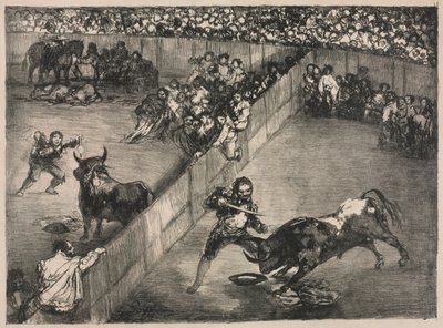 Os touros de Bordeaux: tourada em um anel dividido, 1825. de Francisco de Goya