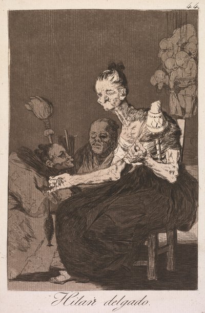 Os caprichos: eles giram finamente Los Caprichos: Hilan Delgado, 1799. de Francisco de Goya
