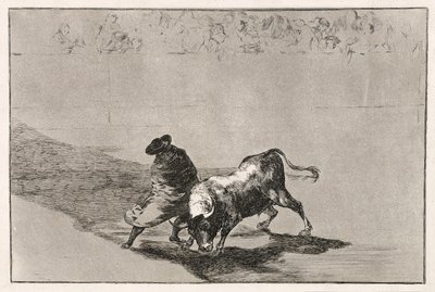 O inteligente estudante de Falces enfurece o touro ao se mover envolto em sua capa, 1814-16 de Francisco de Goya