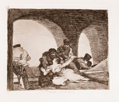 Os Desastres da Guerra : Um homem testemunha do estupro de sua esposa (gravura do desenho preparatório de Francisco de Goya
