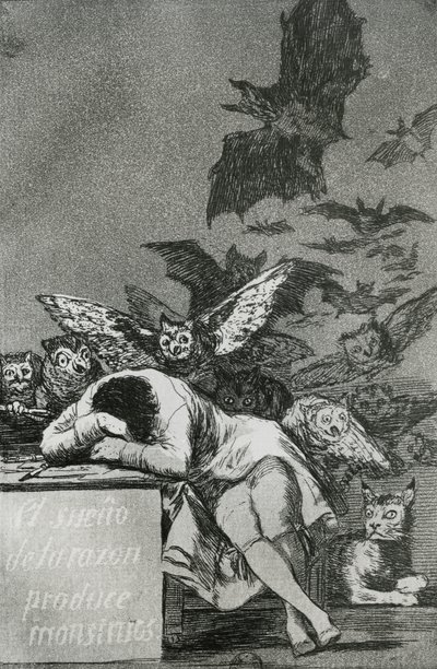 O sono da razão produz monstros, de "Los Caprichos" (gravura) (foto bw) (ver também 81662) de Francisco de Goya