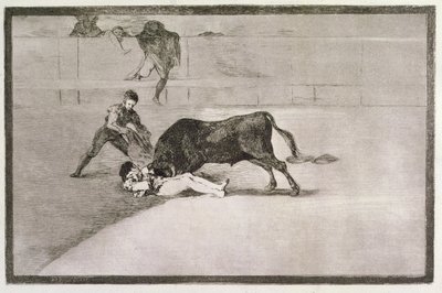 A azarada morte de Pepe Hillo (Jose Delgado) no ringue em Madri no dia 11 de maio de 1801, prato 33 de &39;The Art of Bullfighting&39;, pub. 1816 de Francisco de Goya