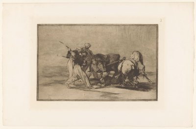 Vier mannen jagen op een stier Os mouros se estabeleceram na Espanha, dispensando as superstições de seus alcorán (...) Stierengevechten (título da série) La Taureamachie (título da série) Tourada (título da série) de Francisco de Goya