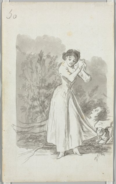Jovem torcendo as mãos sobre o corpo nu de um homem (verso) de Francisco de Goya