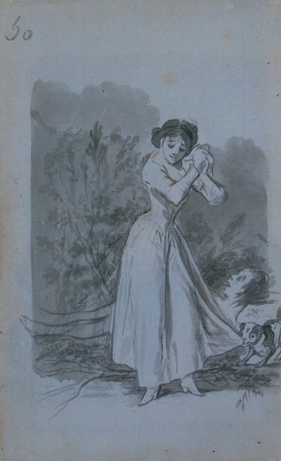 Jovem mulher torcer as mãos sobre um corpo nu homem mans, 1796-97. de Francisco de Goya