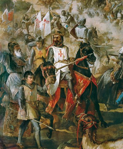 Reconquista de Espanha: batalha de las Navas de Tolosa a 16/07/1212 entre o exército cristão e o exército mouro. Detalhe mostrando o Rei Afonso VIII. Pintura de Francisco de Paula Van Halen (1810-1887). 1864. Madrid. Palácio do Senado. de Francisco de Paula van Halen