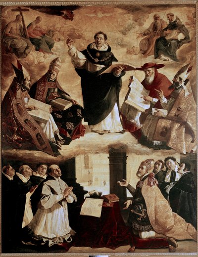 Pinturas para o Colégio Mayor de Santo Tomás de Sevilha: apoteose de São Tomás de Aquino ou apoteose de São Tomás de Aquino com os doutores da Igreja de Francisco de Zurbaran