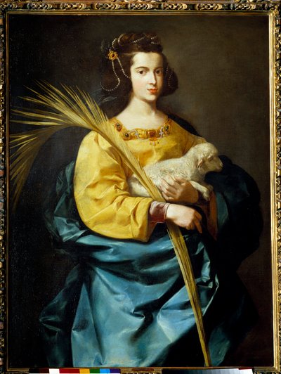 Representação de Santa Agnes Pintura de Francisco de Zurbaran (1598-1664) (ec.esp.) Coleção Privee do século XVII. de Francisco de Zurbaran