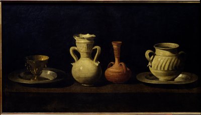 Natureza morta, copos e vasos. Pintura de Francisco de Zurbaran (1598 - 1664) de Francisco de Zurbaran