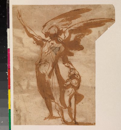 Anjos da Guarda andando com uma criança, reto, 17º século de Francisco the Younger Herrera