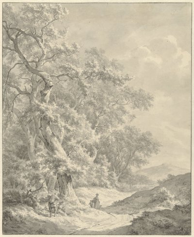Paisagem com caminhantes no caminho ao longo da floresta de Franciscus Andreas Milatz