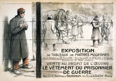 Anúncio para uma Exposição de Pinturas a ser vendida para arrecadar dinheiro para roupas para Prisioneiros de Guerra de Francisque Poulbot