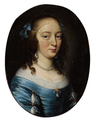 Retrato de uma senhora elegante, a meio comprimento, com um vestido azul de Franciszek Smiadecki