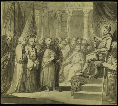 Czar Vasili IV Ivanovich Shuisky diante do rei Sigismundo III Vasa, final do século XVIII. de Franciszek Smuglewicz
