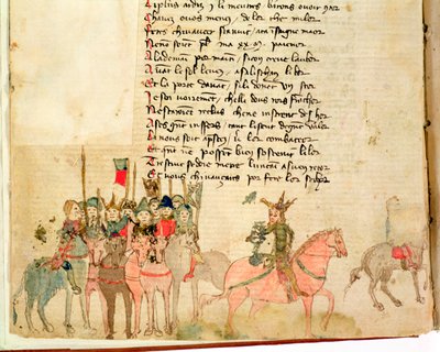 Ms Est 27 W 8.17 f.1v Átila, o Huno (c.406-453) e seu exército a cavalo, da Guerra de Átila por Nicola da Casola de Franco Italian School