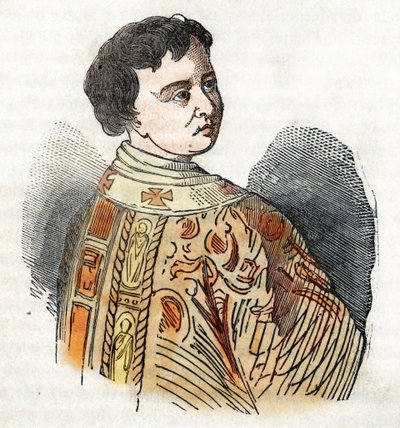 Idade Média: representação do Papa Bento IX (Benedetto, Benedito ou Benedictus) (1032-1044) Desenho de "Misteri del Vaticano" de Franco Mistrali de Franco Mistrali