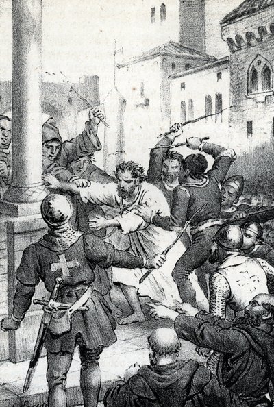 Penitência de Raymond VI, conde de Toulouse - Le 22/06/1209 Raymond VI Comte de Toulouse, excomunhão do Papa Inocêncio III (Milon legat du pope) por não perseguir os cátaros, acusa de ser o instigador do assassinato de Pierre de Castelnau, feito honra de Franco Mistrali
