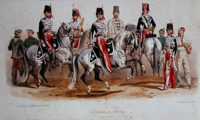 Cavaleiro Francês na época do Segundo Império (cor litho) de Francois Hippolyte (after) Lalaisse