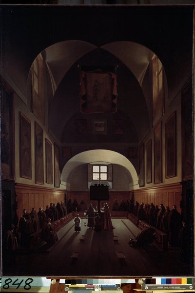 Interior do Coro na Igreja Santa Maria della Concezione dei Cappuccini na Piazza Barberini em Roma Pintura de François Marius de Francois Marius Granet