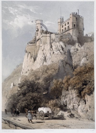 Chateau Rheinstein. Em "O monumental e pitoresco Reno". Litografias de Fourmais e Stroobant de Francois Stroobant