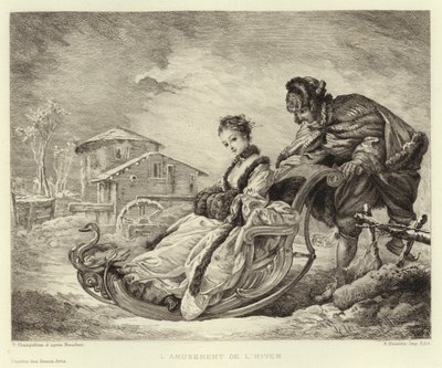 Diversão de Inverno (gravação) de Francois (after) Boucher