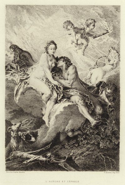 Dawn e Cephalus (gravura) de Francois (after) Boucher