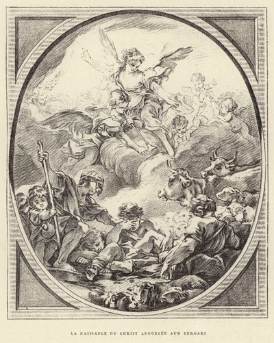 O Nascimento de Cristo Anunciado aos Pastores (gravura) de Francois (after) Boucher