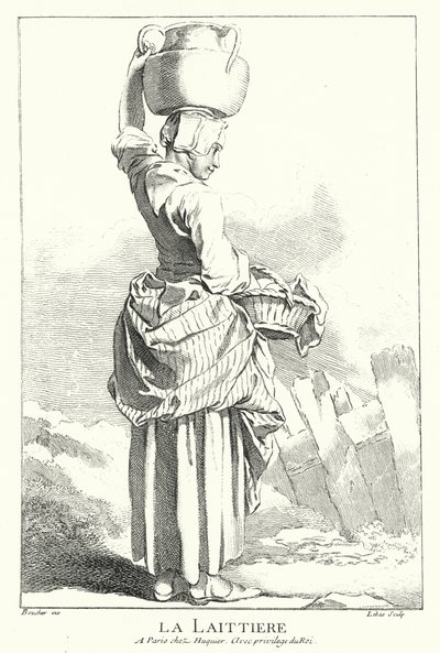 Milkmaid (gravura) de Francois (after) Boucher