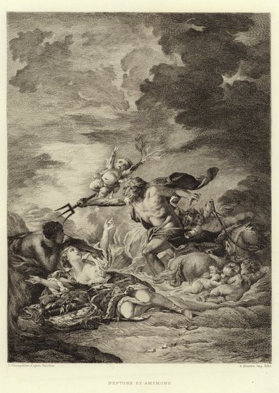 Neptuno e Amymone (gravura) de Francois (after) Boucher