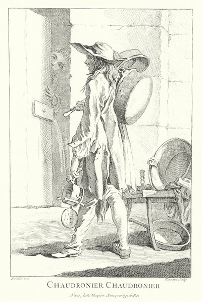 Vendedor de panelas e panelas (gravação) de Francois (after) Boucher