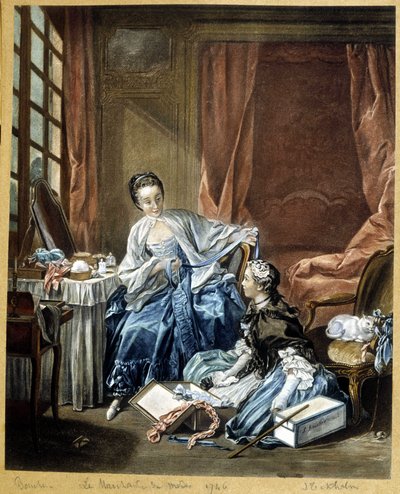 O comerciante de moda depois de uma pintura de Boucher de Francois (after) Boucher