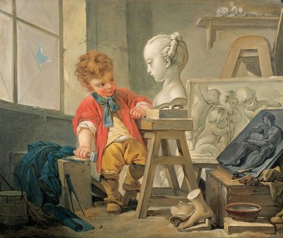 Uma Alegoria da Escultura (óleo sobre tela) de Francois (and studio) Boucher