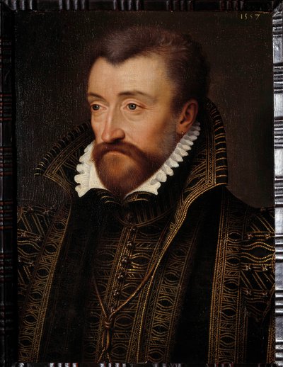 Retrato de Antoine de Bourbon, Duque de Vendome (1518-1562), pai do rei Henrique IV Pintura da escola de François Clouet (1515-1572) 1560 Sol. 0,31x0,23 m Pau, musee du chateau - Retrato de Antoine de Bourbon, Duque de Vendome (1518-1562), pai de de Francois (school of) Clouet