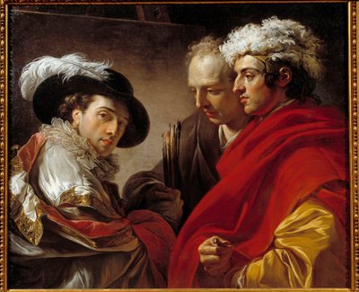 Retrato de Três Homens (O Artista, o Arquitecto Pierre Rousseau e um Desconhecido) Pintura de François André Vincent (1746-1816) 1775 Sol. 0,81x0,98 m . de François André Vincent