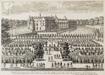 Vista do Chateau de Chantilly da Orangerie, meados do século XVIII de Francois Antoine Aveline