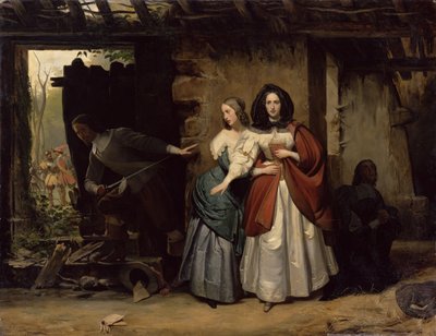 O vôo de Henrietta-Maria da França, rainha da Inglaterra em 1638, 1835 de Francois Augustin Desmoulins