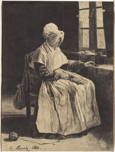 Uma Mulher Tricotando de François Bonvin