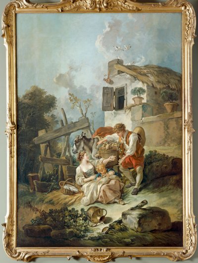 Um homem a oferecer uvas a uma rapariga de François Boucher