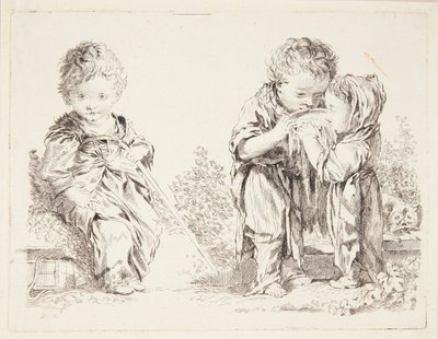 Criança sentada em um torrão de terra e os bebedores de leite de François Boucher