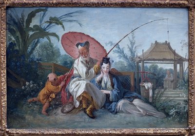 Chinoiserie. Obra de François Boucher (1703-1770), óleo sobre papel maroufle sobre tela, cerca de 1750. Arte francais do século XVIII. Museu de Belas Artes de Roterdão (Holanda). de François Boucher