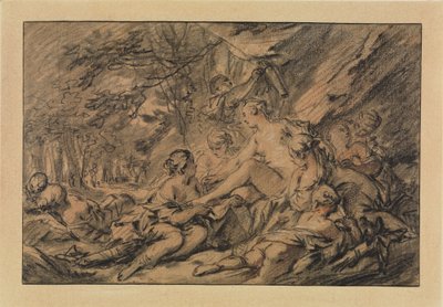 Diana a descansar na floresta com as suas ninfas de François Boucher