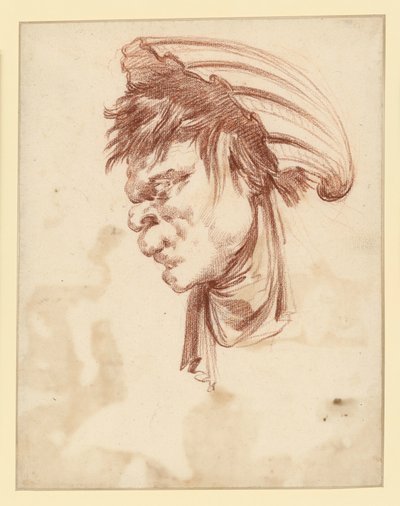 Cabeça grotesca vista de perfil para a esquerda, com uma concha como adereço na cabeça de François Boucher