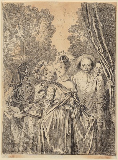 Companhia de teatro italiana com trajes da Commedia dell